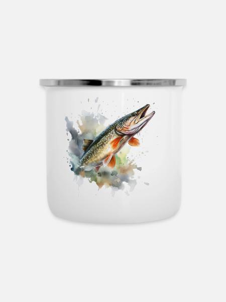 Springender Hecht Wasserfarbe - Emaille-Tasse - Weiß