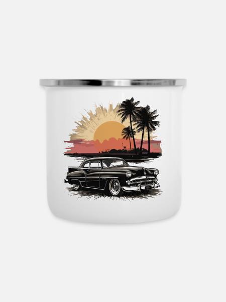 Classic Cars 1950 - Emaille-Tasse - Weiß