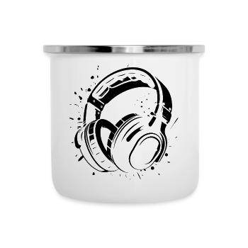 Kopfhörer - Emaille-Tasse - Weiß - Vorne