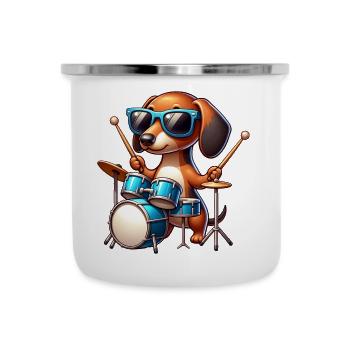 Dachshund Drummer Viennese Dog Motif - Camper Mug - white - Front