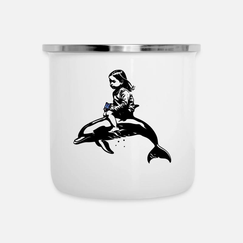 Der Delphin und das Mädchen - Emaille-Tasse - Weiß