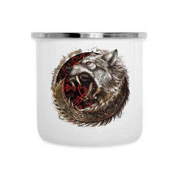 Viking Wolf Wolves Geri & Freki Valhalla d’Odin - Tasse émaillée - blanc - Devant