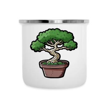 Comic Bonsai Baum - Emaille-Tasse - Weiß - Vorne