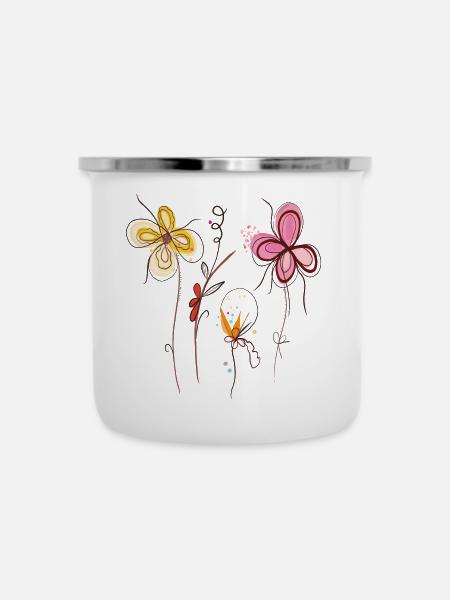 Blumen Fantasie - Emaille-Tasse - Weiß