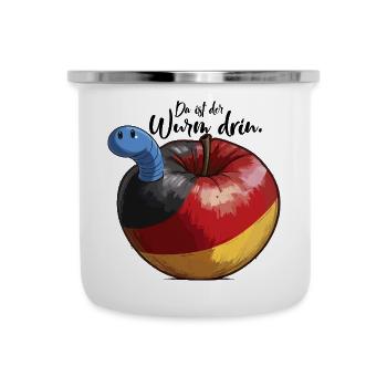 In Deutschland ist der blaue Wurm im Apfel Fck afd - Emaille-Tasse - Weiß - Vorne