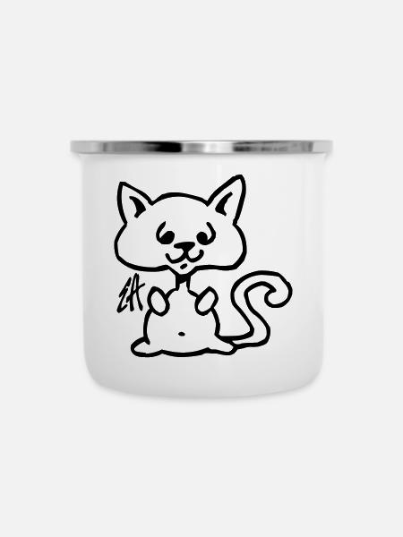 Katze - Emaille-Tasse - Weiß