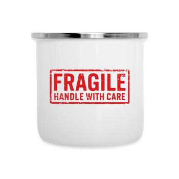 Zerbrechlicher Griff mit rotem Grunge-Stempel - Emaille-Tasse - Weiß - Vorne