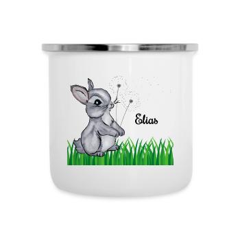 Hase Name Geschenk Elias - Emaille-Tasse - Weiß - Vorne