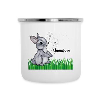 Hase Name Geschenk Jonathan - Emaille-Tasse - Weiß - Vorne