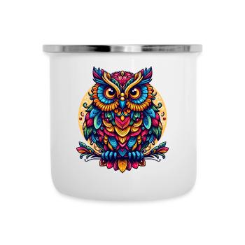 OWL EAGLE OWL BIRD OF PREY TAWNY OWL FEATHER RAINBOW COLORFUL - Camper Mug - white - Front