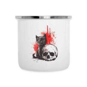 Mignon Chaton Gothique Emo et Crâne - Tasse émaillée - blanc - Devant