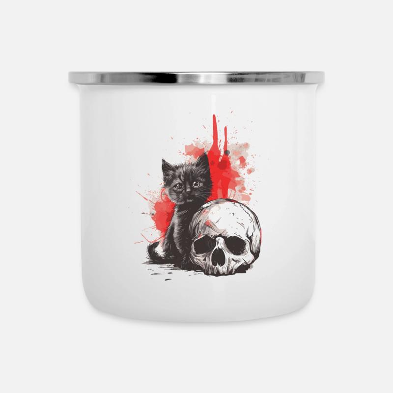 Mignon Chaton Gothique Emo et Crâne - Tasse émaillée - blanc