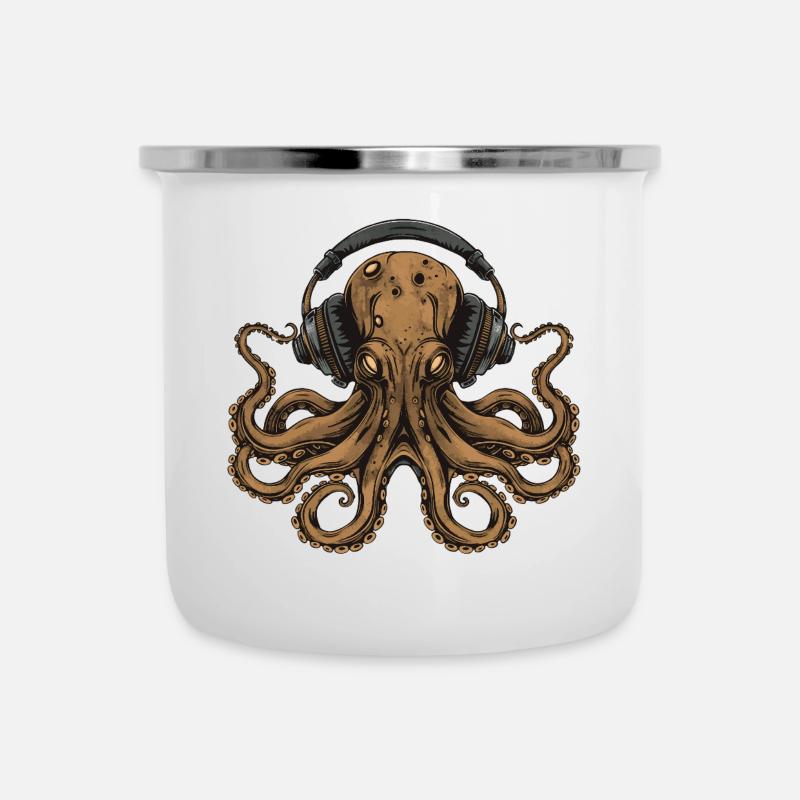 Kraken Discjockey - Emaille-Tasse - Weiß