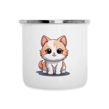 Katze - Kawaii Style - Emaille-Tasse - Weiß - Vorne