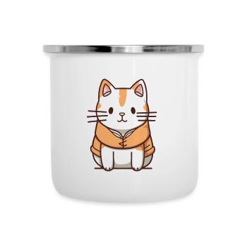 Katze - Kawaii Style - Emaille-Tasse - Weiß - Vorne