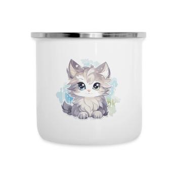 Chat - illustration - Tasse émaillée - blanc - Devant