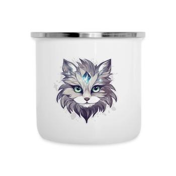 Chat - illustration - Tasse émaillée - blanc - Devant