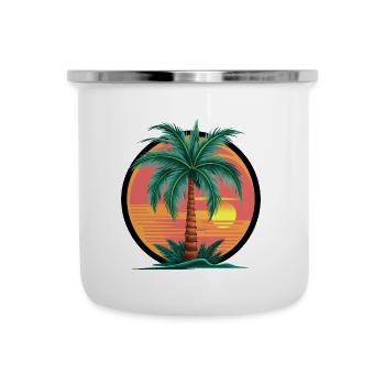 Tropische Palme bei Sonnenuntergang – Urlaubsmotiv - Emaille-Tasse - Weiß - Vorne