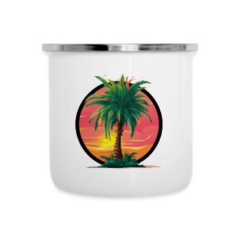 Tropische Palme bei Sonnenuntergang – Urlaubsmotiv - Emaille-Tasse - Weiß - Vorne