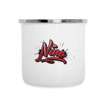 Nina first name last name red heart Graffiti Splash - Camper Mug - white - Front
