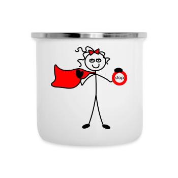 Frau mit rotem Umhang und Stoppschild - Emaille-Tasse - Weiß - Vorne