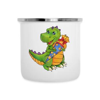 Dinosaurier Tyrannosaurus Saurier mit Zuckertüte - Emaille-Tasse - Weiß - Vorne