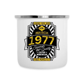 1977 MÄRZ - Emaille-Tasse - Weiß - Vorne
