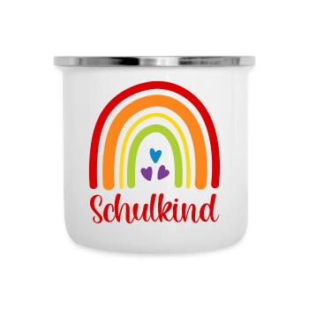 Schulkind Regenbogen Schulanfang Einschulung 2026 - Emaille-Tasse - Weiß - Vorne