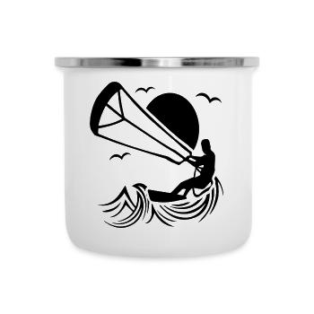 Silhouette de kitesurfeur, design d’aventure kitesurf - Tasse émaillée - blanc - Devant