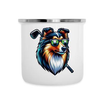 Sheltie Golfspieler Golf Kurs Hunde - Emaille-Tasse - Weiß - Vorne