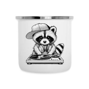 motif de raton laveur cool en tant que DJ avec des écouteurs - Tasse émaillée - blanc - Devant