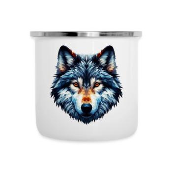 Polygonaler Wolf - Emaille-Tasse - Weiß - Vorne