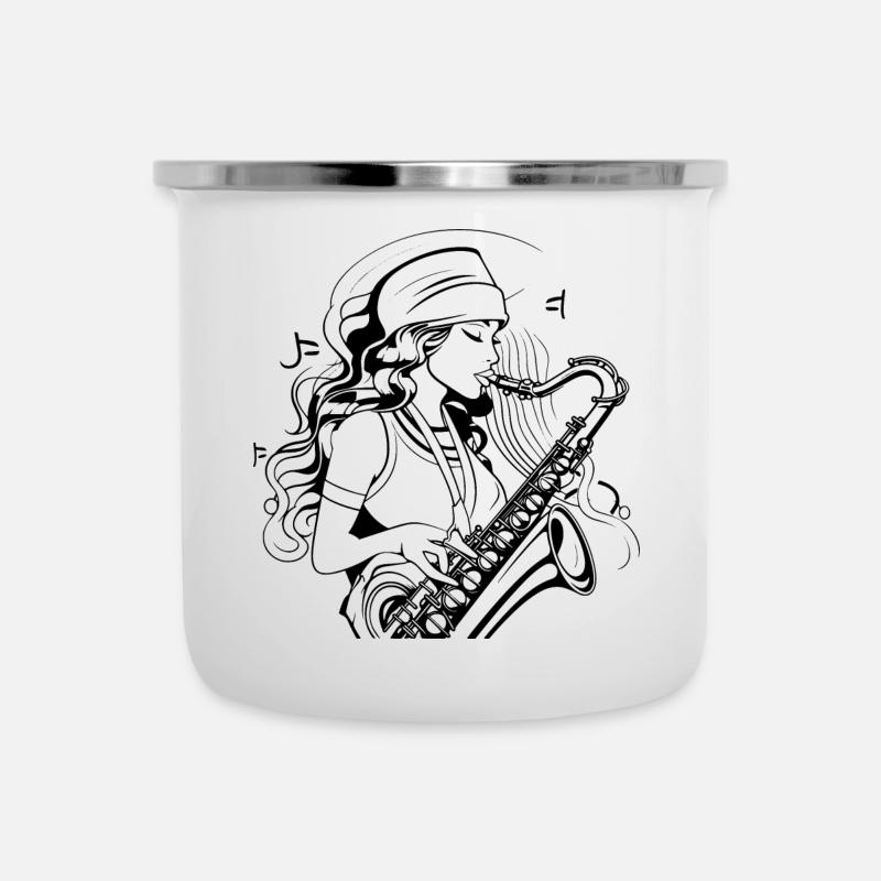 Saxophonist Drawing - Camper Mug - white