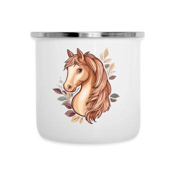 Pferd Herbstblätter - Emaille-Tasse - Weiß - Vorne