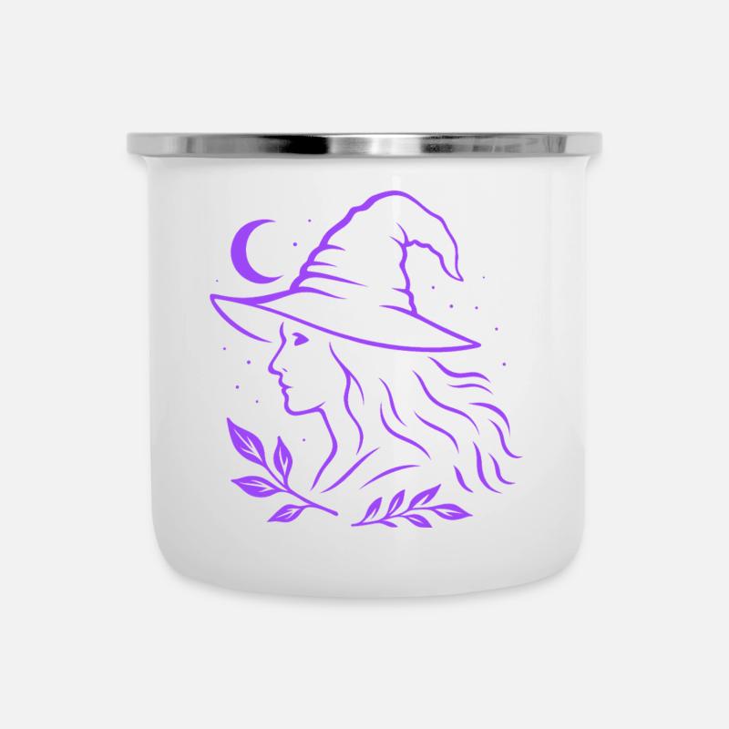 Silhouette de sorcière lune Witchcore Motif - Tasse émaillée - blanc