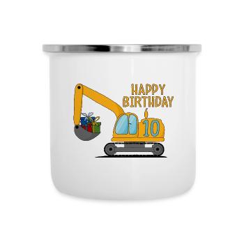 Excavator Kids Happy Birthday 10 - Camper Mug - white - Front