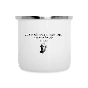 Zitat Sokrates " Lass den, der die Welt bewegen würde " - Emaille-Tasse - Weiß - Vorne