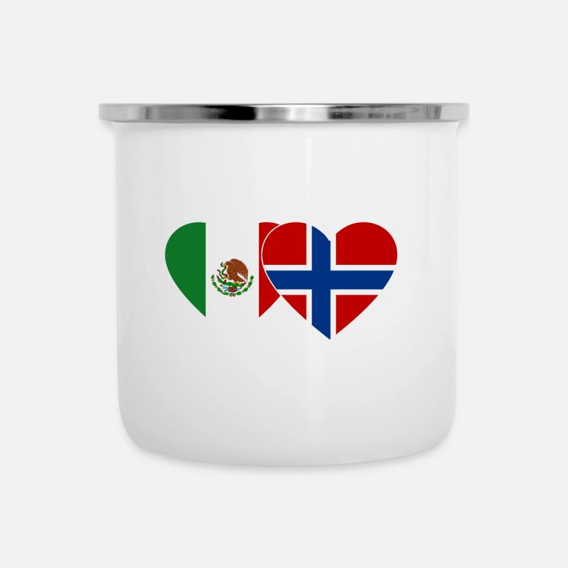 Mexiko Norwegen Flagge Herz - Emaille-Tasse - Weiß