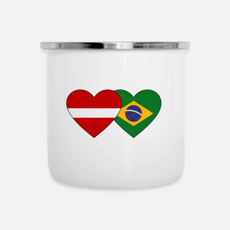 Lettonie Brésil Drapeau Coeur - Tasse émaillée - blanc