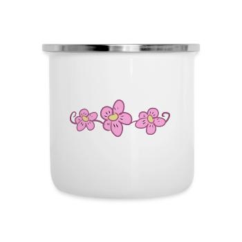 three pink flowers flowers line underlined - Camper Mug - white - Front