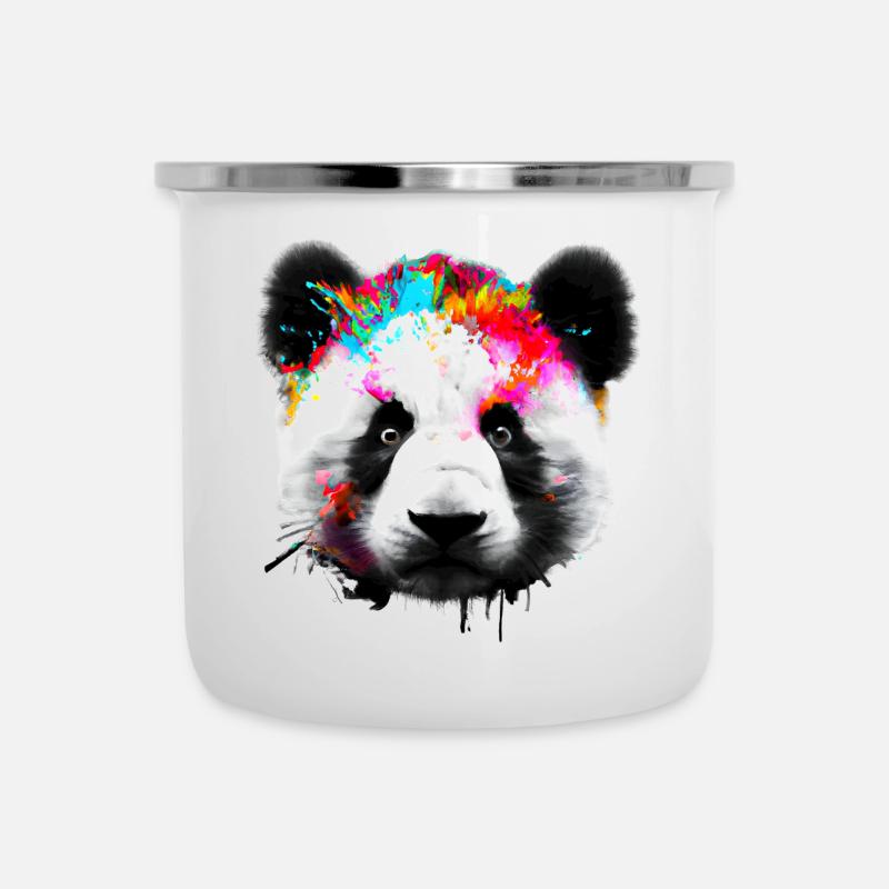 Bunter Panda - Emaille-Tasse - Weiß