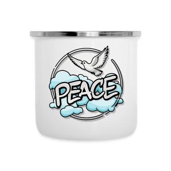 White dove of peace with blue clouds and "Peace" - Camper Mug - white - Front