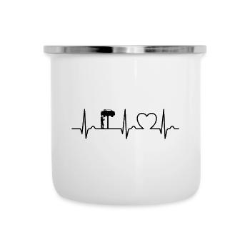 Courbe ECG - Courbe cardiaque - Mécanique - Tasse émaillée - blanc - Devant