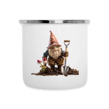 Humor im Garten mit Gartenzwerge - Emaille-Tasse - Weiß - Vorne