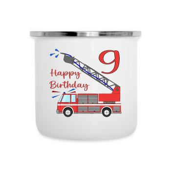 Fire engine Happy Birthday 9 - Camper Mug - white - Front