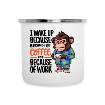 Morgenkaffee Morgenmuffel Schimpanse mit Kaffee - Emaille-Tasse - Weiß - Vorne