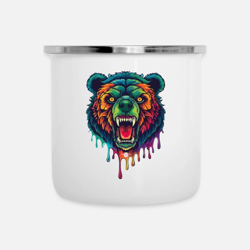 08 Coloré Wild Evil Monster Bear Gouttes de couleur - Tasse émaillée - blanc