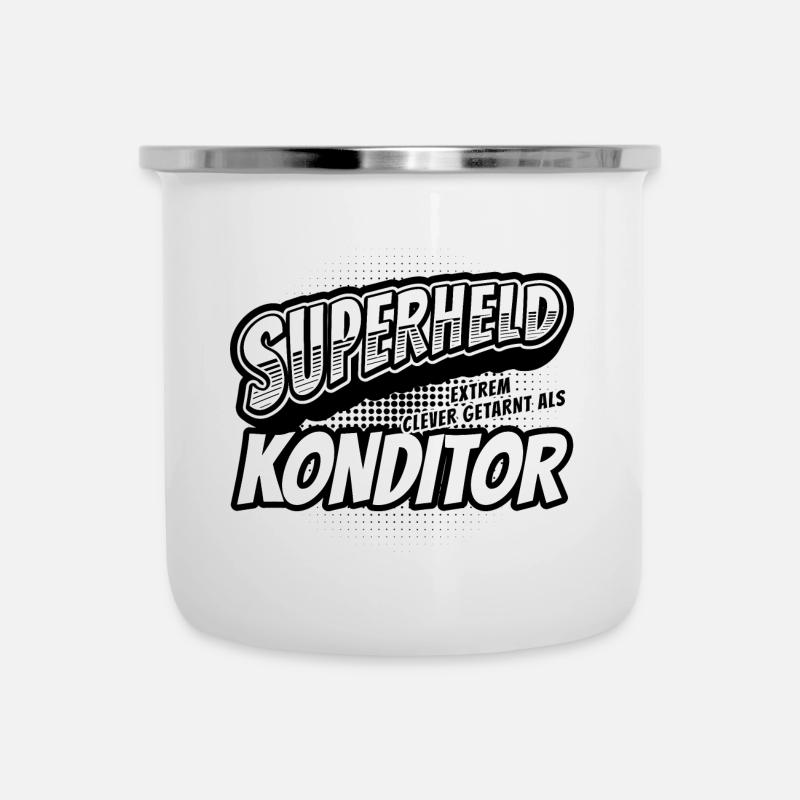 Superheld, clever getarnt als Konditor - Emaille-Tasse - Weiß