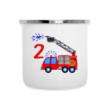 Camion de pompiers 2 enfants d’anniversaire - Tasse émaillée - blanc - Devant