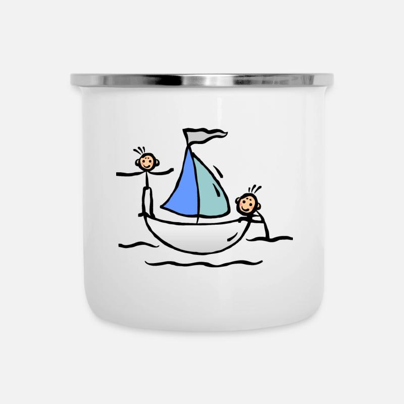 Comic - Segelboot Segeln Funsport Boot - Emaille-Tasse - Weiß